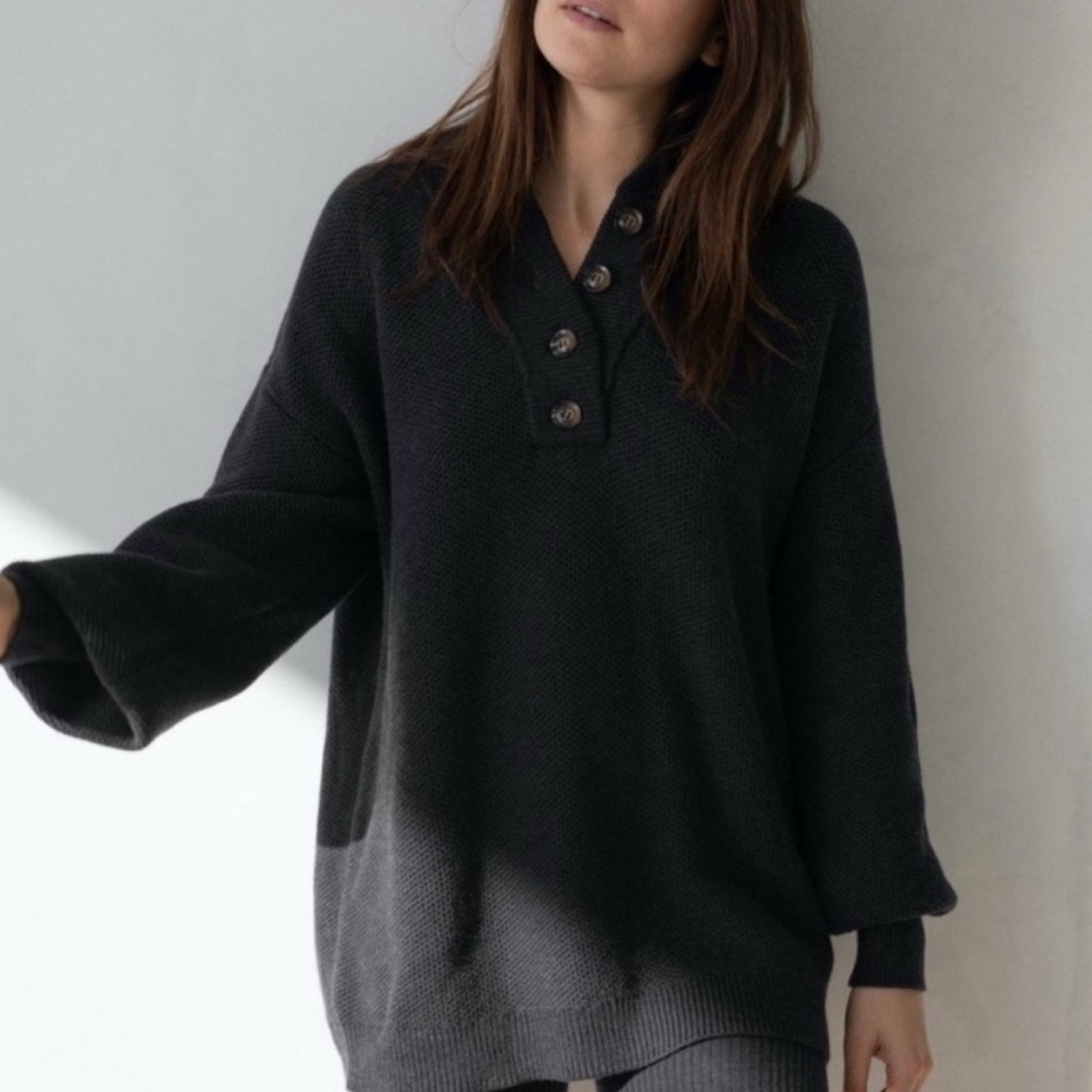 Lunya Shawl Neck Henley Sweater (charcoal)